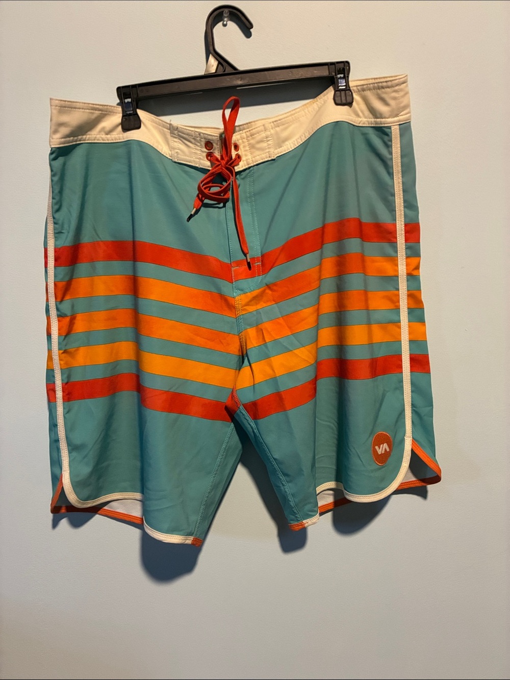 RVCA Teal Boardshorts with Orange and Yellow Stripes